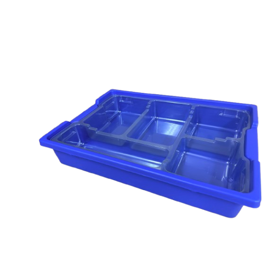 Opbergbak 312 x 427 x 75 mm blauw + deksel + sorteervak