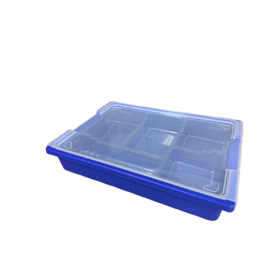 Opbergbak 312 x 427 x 75 mm blauw + deksel + sorteervak